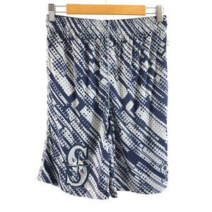 MLB Seattle Mariners Boys Shorts Pull On Striped Gray Navy Blue Pull On Size L
